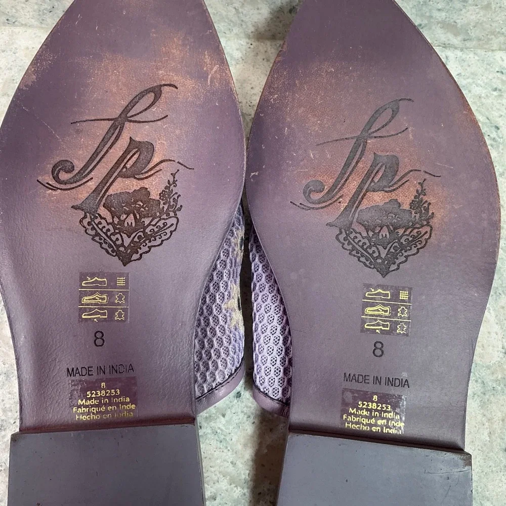 Free People Becky Daisy Mules 8 Purple Mesh Embroidered Floral Pointed Toe Flats